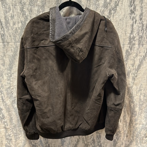 Vince Leather Suede Zip Up Hoodie Espresso Brown - Picture 6 of 7